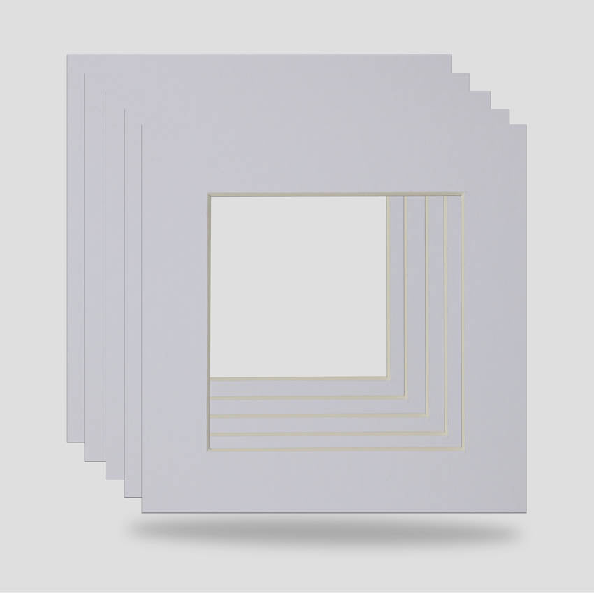Bright, ice white, 6x6 picture frame mounts available in a variety of colours. Machine cut for the perfect cut, ideal for prints, arts, photographs and objects.  Standard size picture frame mounts are 1400 micron thick and conservation grade.
