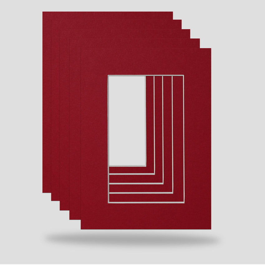 Crimson Red - 7x5 inch picture framing mounts available in crimson dark red colour to hold a 5x3 inch print, photograph or art.  Ideal for the professional framer, artist, hobbyist or anyone wishing to enhance their picture frames.
