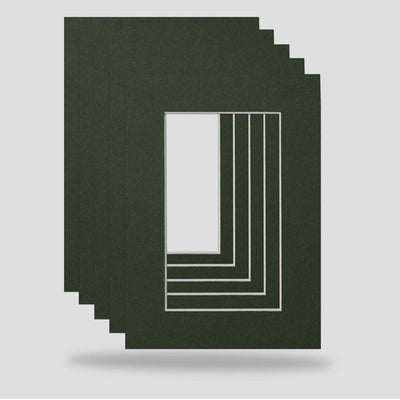 Green - 7x5 inch picture framing mounts available in dark green colour to hold a 5x3 inch print, photograph or art.  Ideal for the professional framer, artist, hobbyist or anyone wishing to enhance their picture frames.