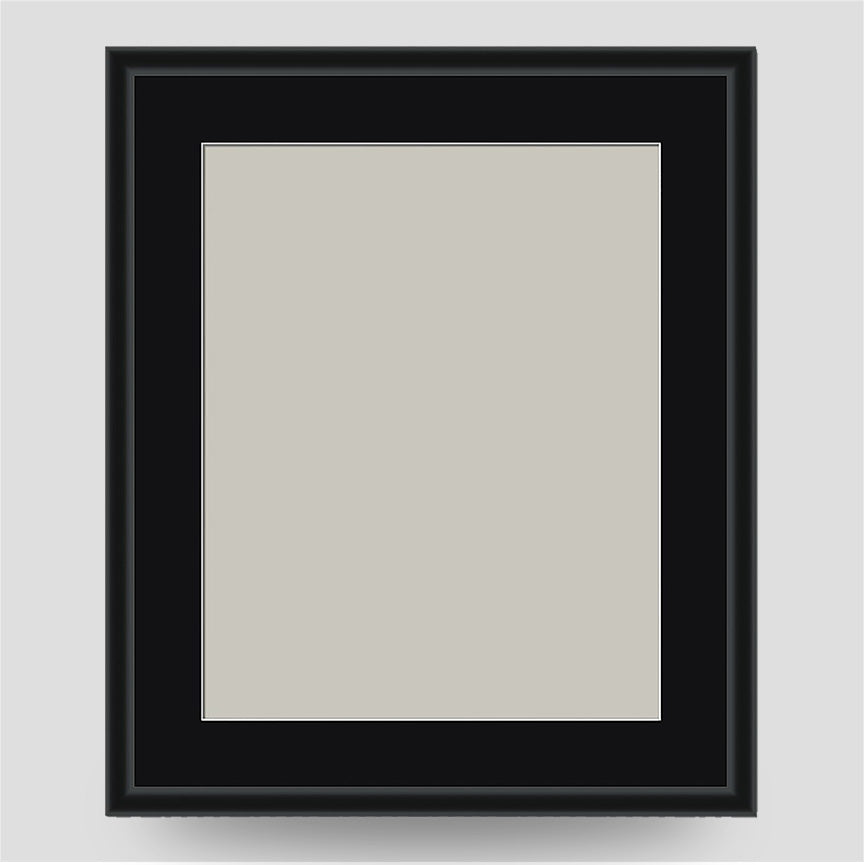 12x10 Thin Black Cushion Picture Frame with a 10x8 Mount