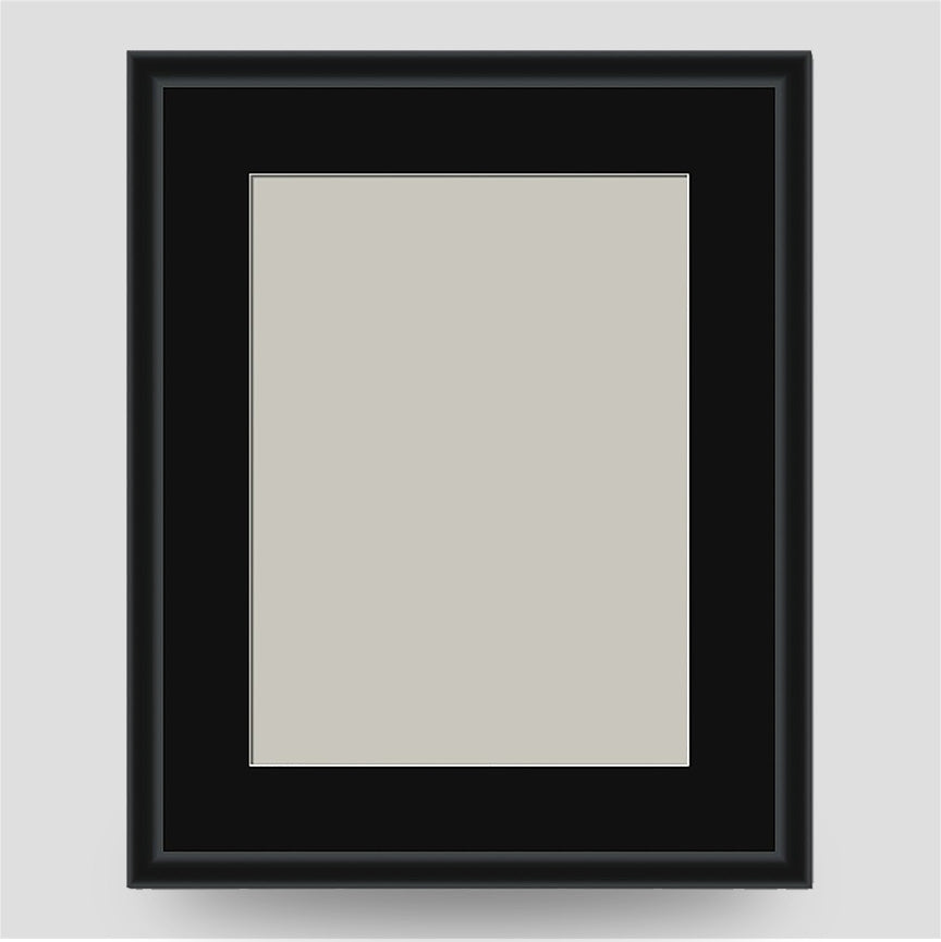 10x8 Thin Black Cushion Picture Frame with a 8x6 Mount