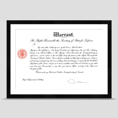 Black Coloured Picture Frame for Military Warrant or Commission Scroll