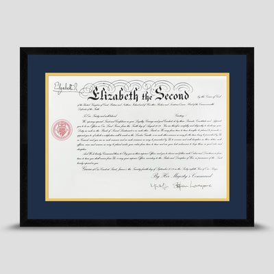 Military Warrant Commission Scroll picture frame with a dark red & primrose mount