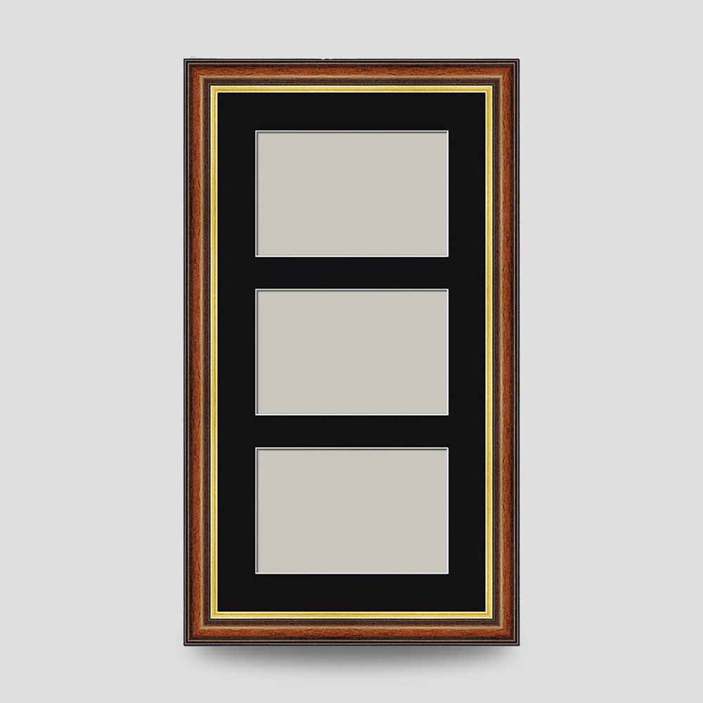 Triple Landscape Photo Frame Brown with Gold Trim available in 5x3.5, 6x4 & 7x5 size