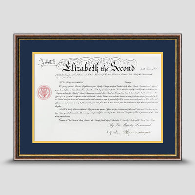 Military Warrant Commission Scroll picture frame with a dark red & primrose mount