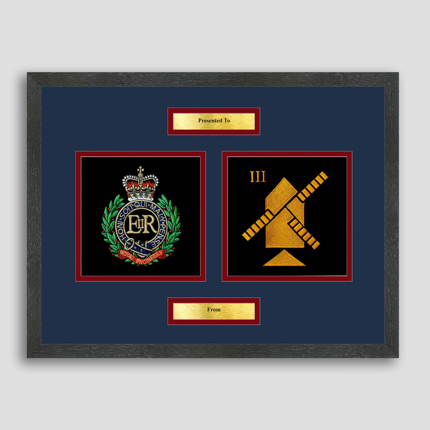 Royal Engineers & 3 Armoured Engineer Squadron Framed Military Embroidery Presentation