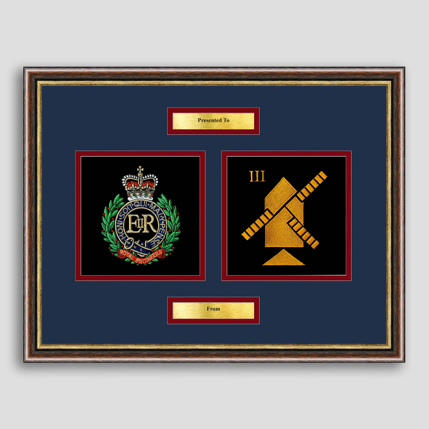 Royal Engineers & 3 Armoured Engineer Squadron Framed Military Embroidery Presentation