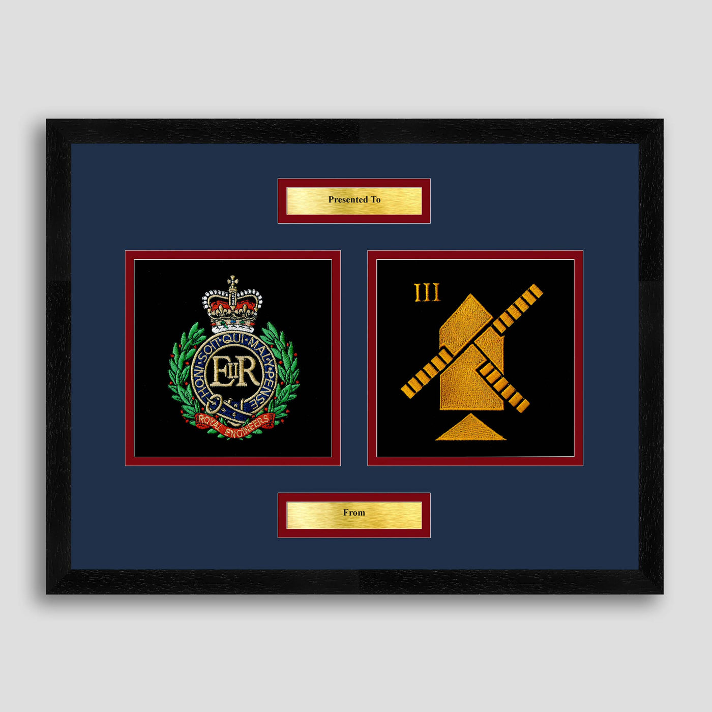 Royal Engineers & 3 Armoured Engineer Squadron Framed Military Embroidery Presentation