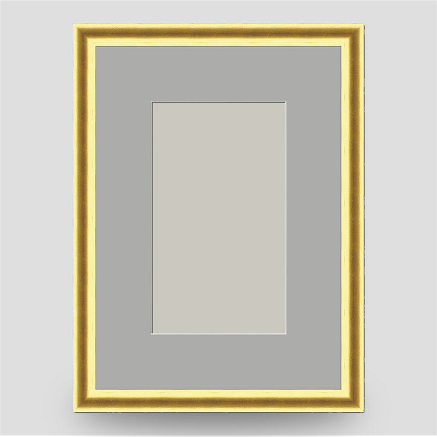 7x5 Thin Gold Cushion Picture Frame with a 5x3 Mount