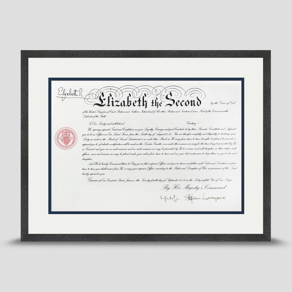 Military Warrant Commission Scroll picture frame with a soft white and dark blue