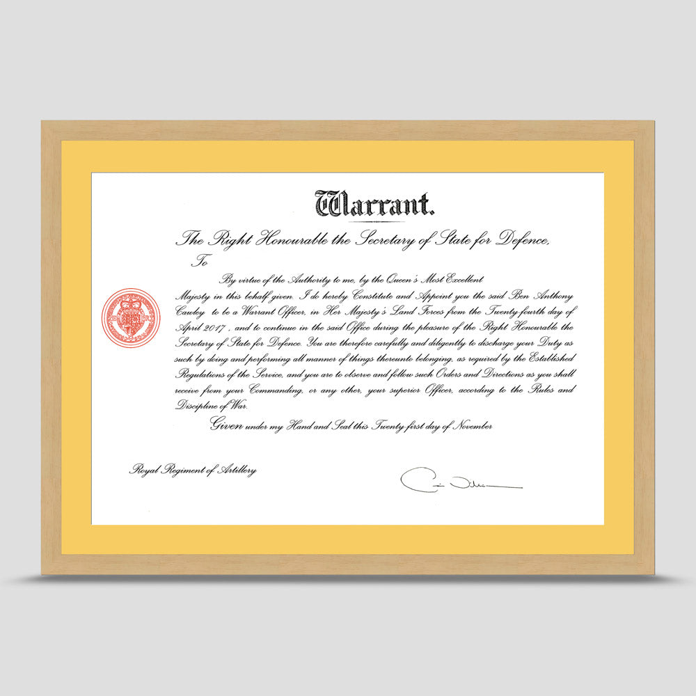Natural Wood Picture Frame for Military Warrant or Commission Scroll ...