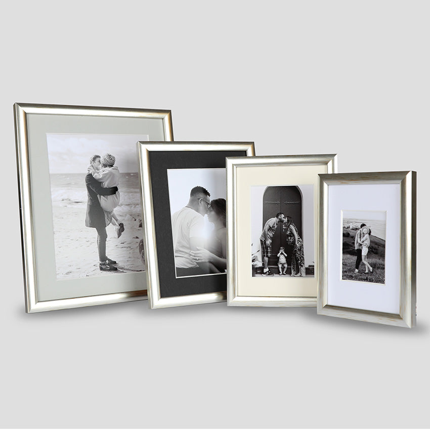 6x6 Thin Silver Cushion Picture Frame with a 4x4 Mount