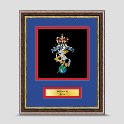 REME Military embroidery framed presentation with brass plaque