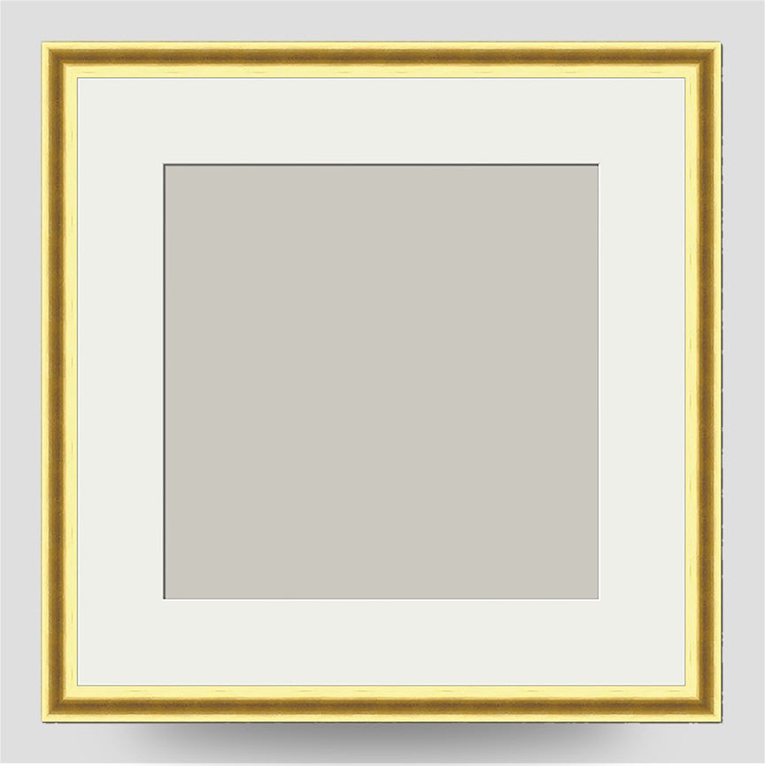 8x8 Thin Gold Cushion Picture Frame with a 6x6 Mount