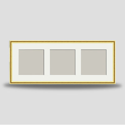 Thin Gold Cushion Triple Landscape Frame available in 4x4, 5x5 and 6x6 sizes