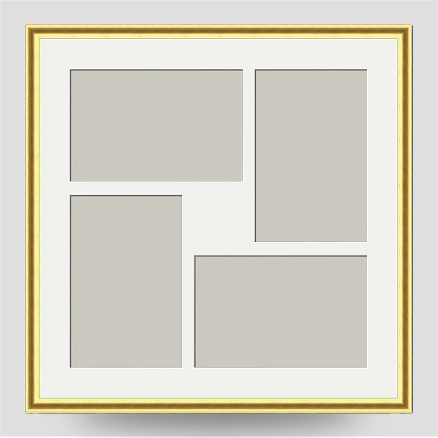 Thin Gold Cushion 30x30cm Picture Frame with Four 6x4 Pictures