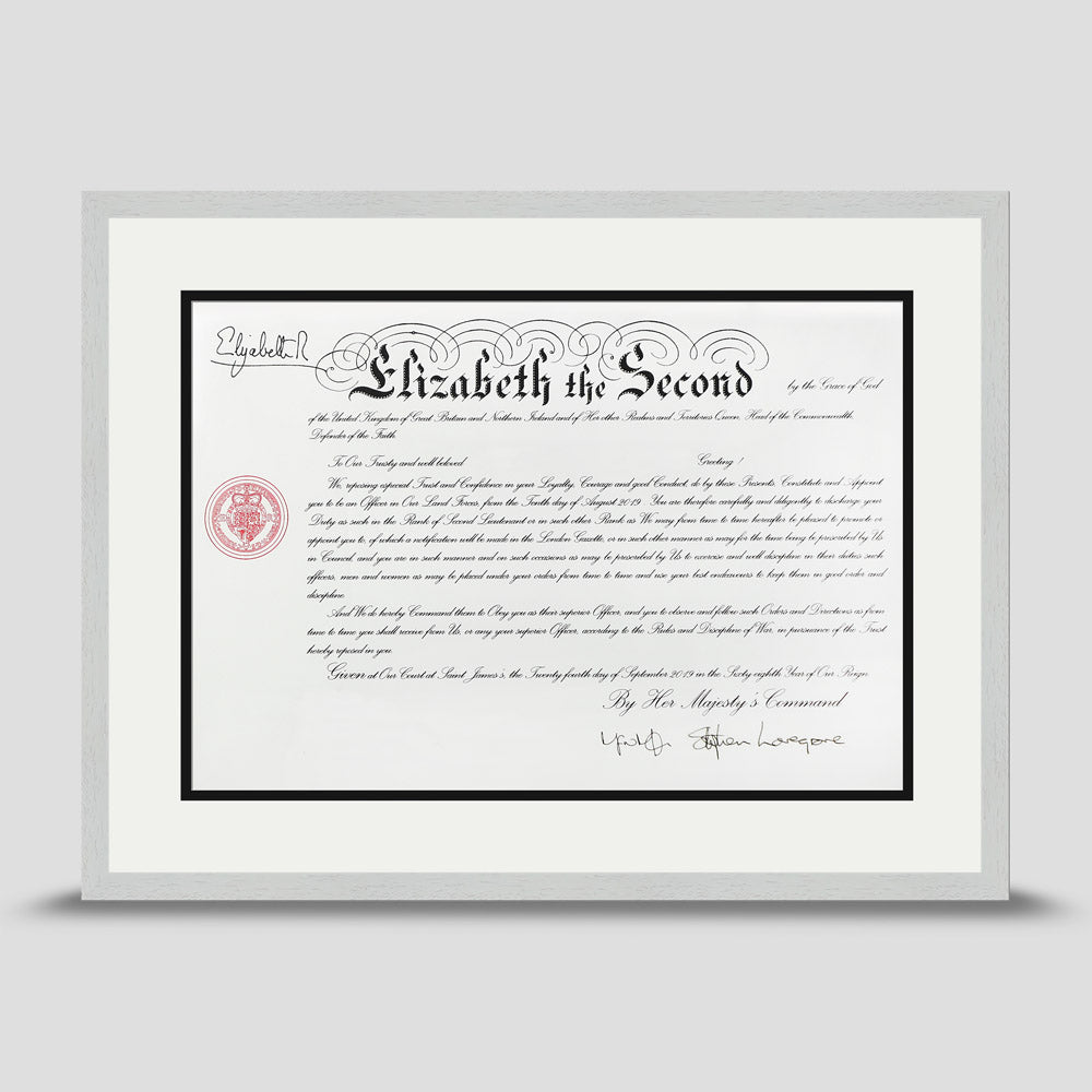 Military Warrant Commission Scroll picture frame with a soft white & black mount