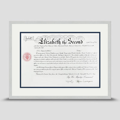 Military Warrant Commission Scroll picture frame with a soft white and dark blue